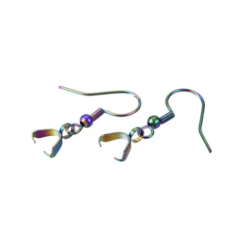 Earring Hooks, 304 Stainless Steel, Ear Wires, Ball And Coil, With Ice Pick Pinch Bails, Electroplated, Rainbow, 27mm