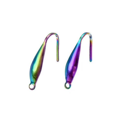 Earring Hooks, 316 Surgical Stainless Steel, Ear Wires, With Vertical Loop, Electroplated, Rainbow, 19-21mm