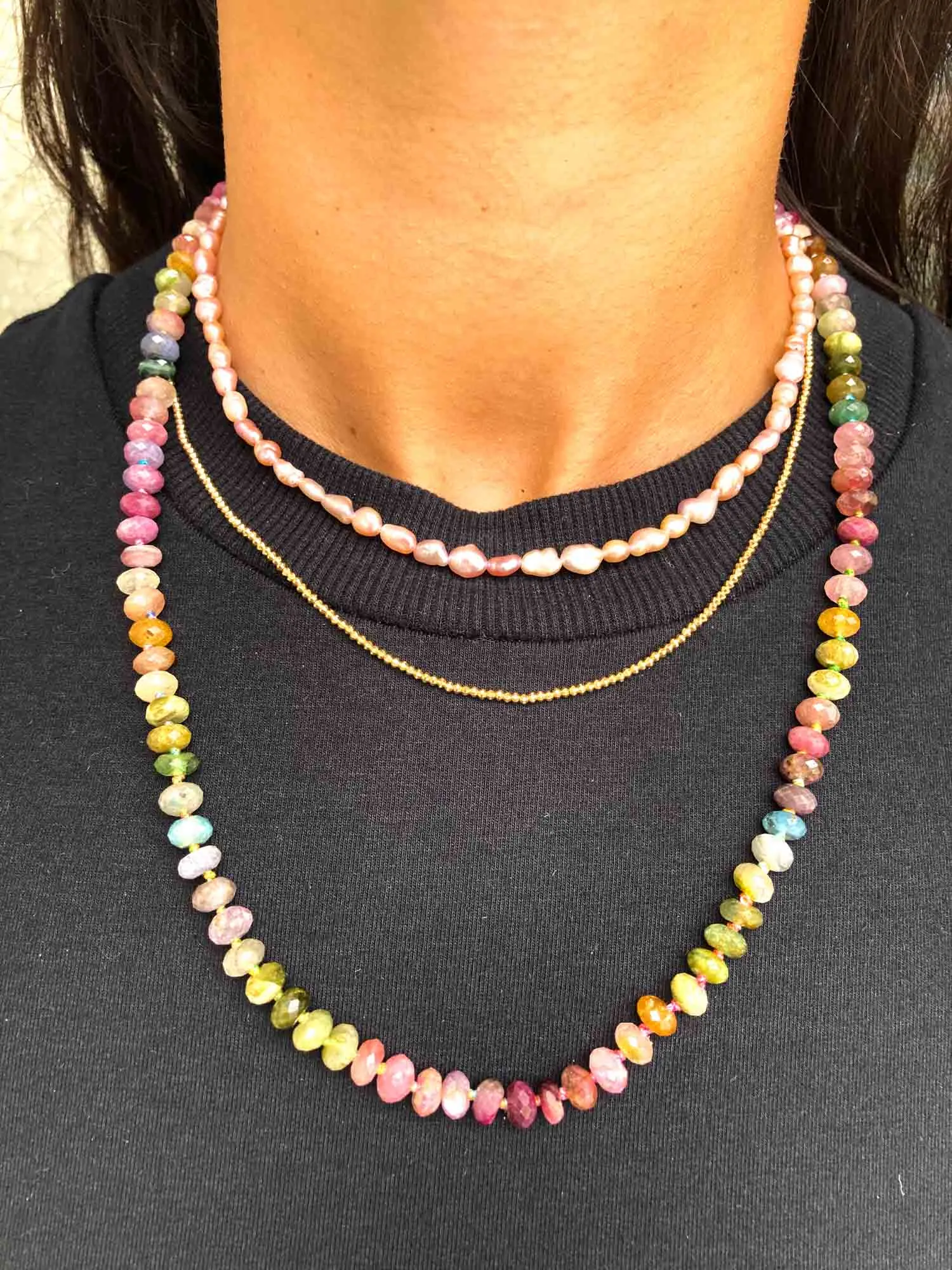 Faceted Rondelle Rainbow Tourmaline Necklace with 14K Gold Clasp R4206