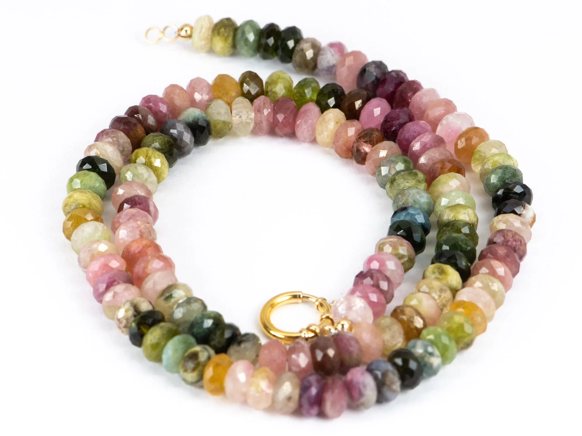 Faceted Rondelle Rainbow Tourmaline Necklace with 14K Gold Clasp R4206