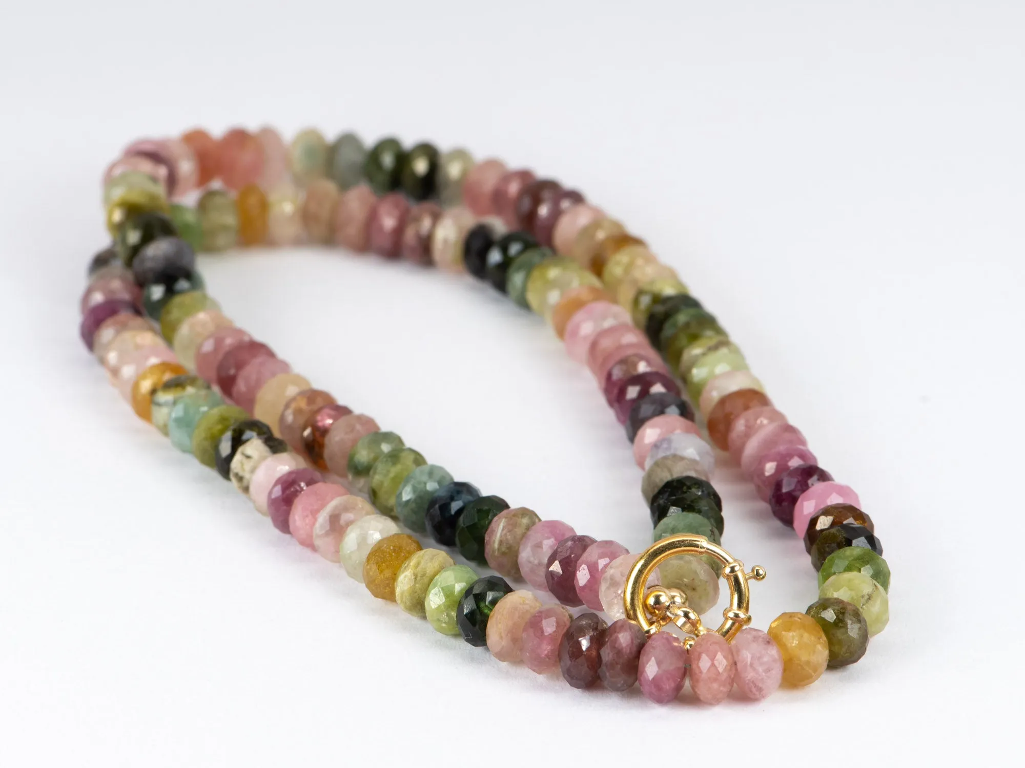 Faceted Rondelle Rainbow Tourmaline Necklace with 14K Gold Clasp R4206