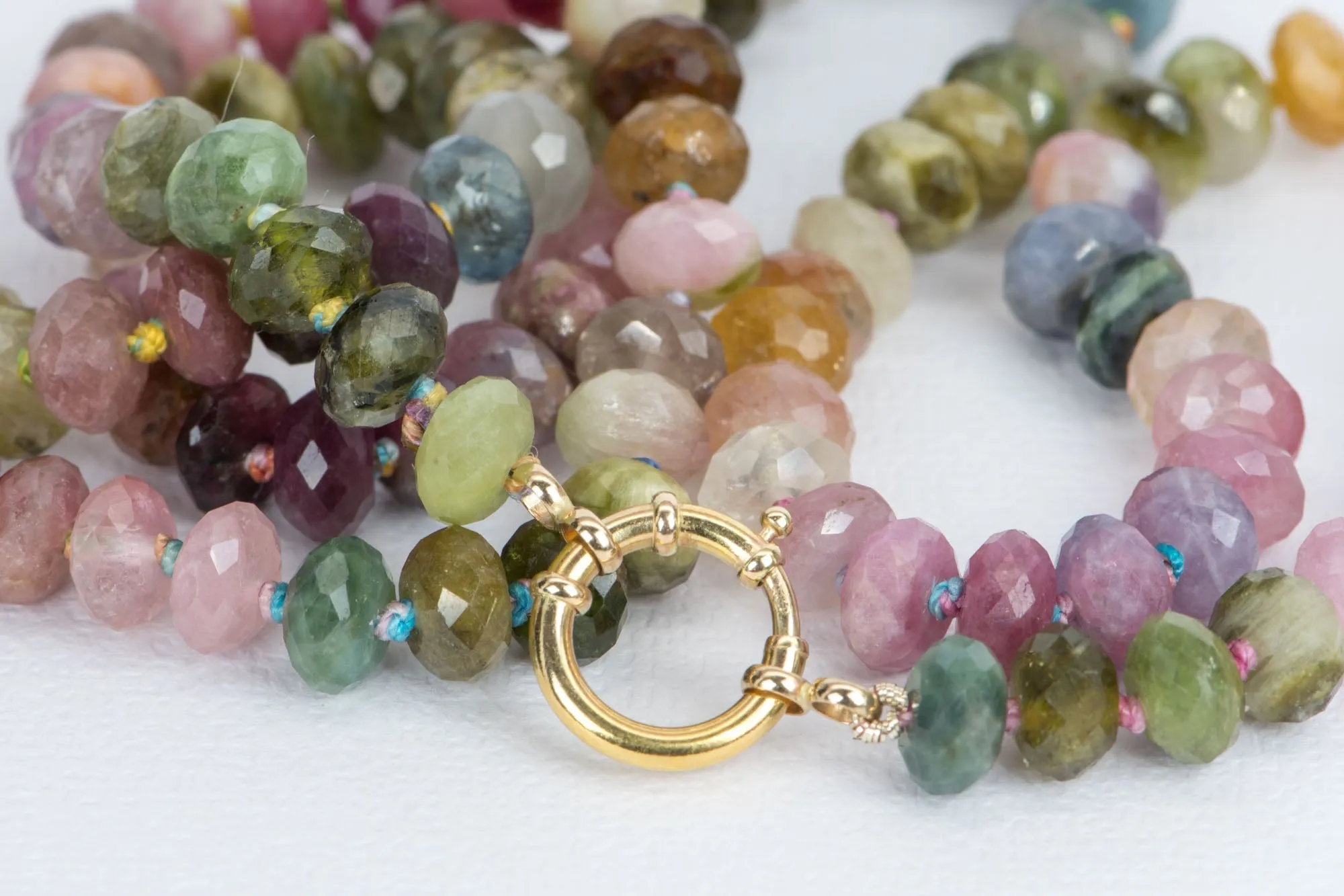 Faceted Rondelle Rainbow Tourmaline Necklace with 14K Gold Clasp R4206