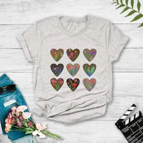 Fashion Plant Style New Heart Print Short Sleeve T-shirt