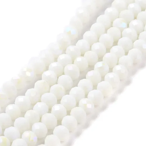 Glass Beads, Electroplated, Rondelle, Faceted, Opaque, Half Rainbow Plated, White, 6mm