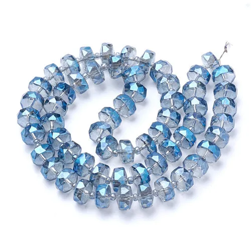 Glass Beads, Electroplated, Rondelle, Faceted, Rainbow Plated, Cornflower Blue, 8mm