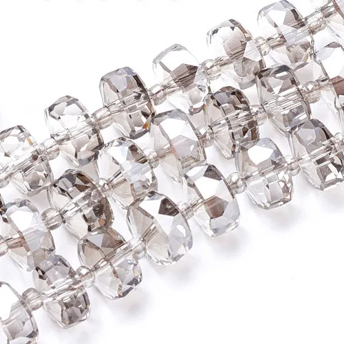 Glass Beads, Electroplated, Rondelle, Faceted, Rainbow Plated, Light Grey, 8mm