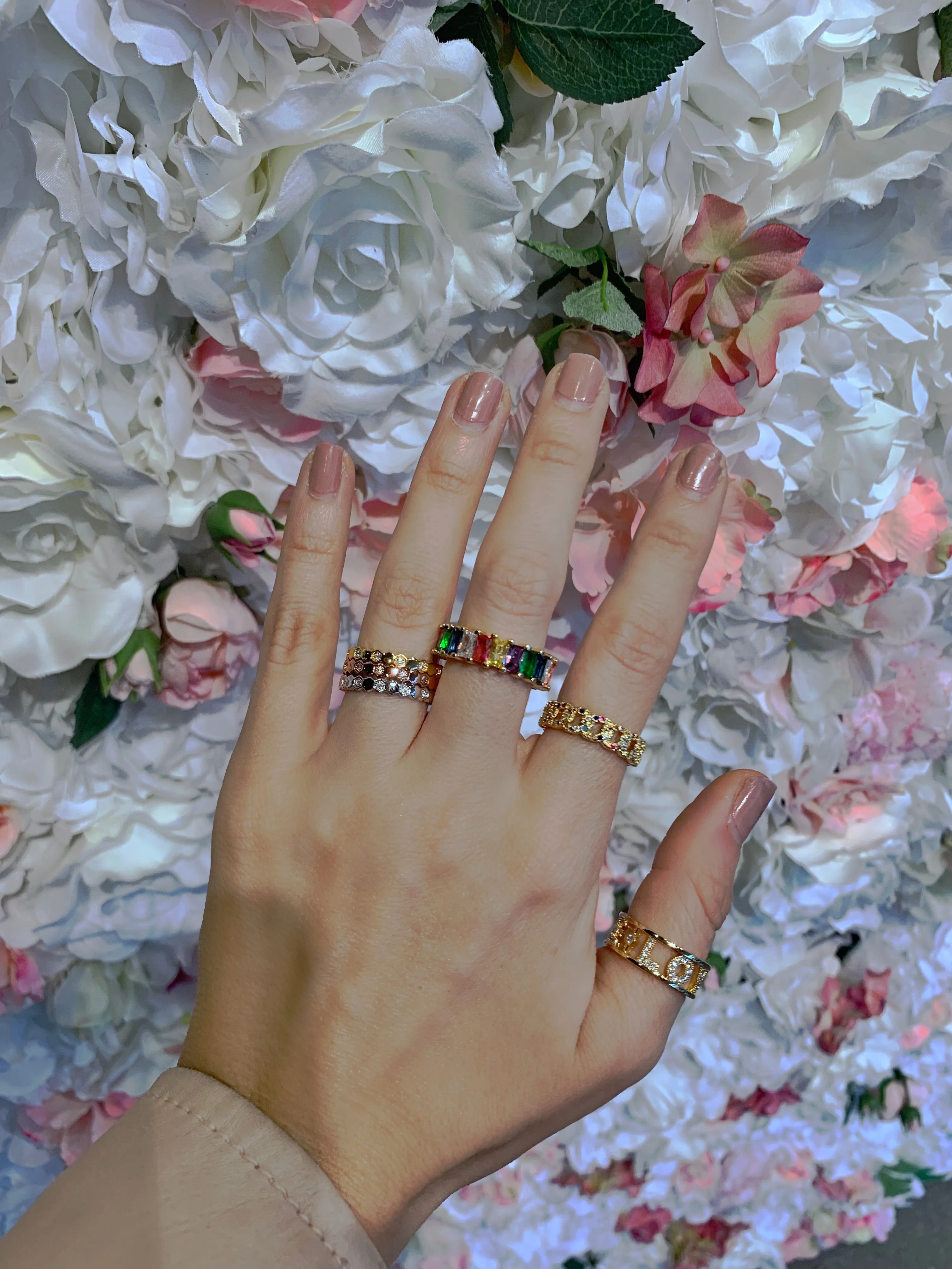 Gold Plated Rainbow Colorful Stone Cuban Link Style Ring Anillo