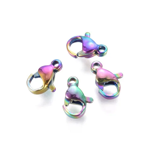 Lobster Claw Clasps, Rainbow Plated, 304 Stainless Steel, 10x7mm