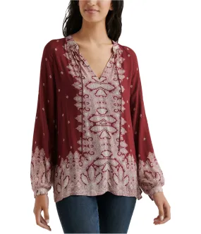 Lucky Brand Womens Border Print Peasant Blouse, TW2