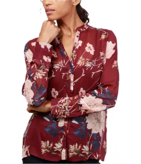 Lucky Brand Womens Ruffled Floral-Print Button Up Shirt