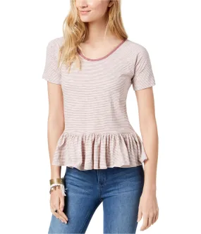 Lucky Brand Womens Striped Peplum Hem Basic T-Shirt