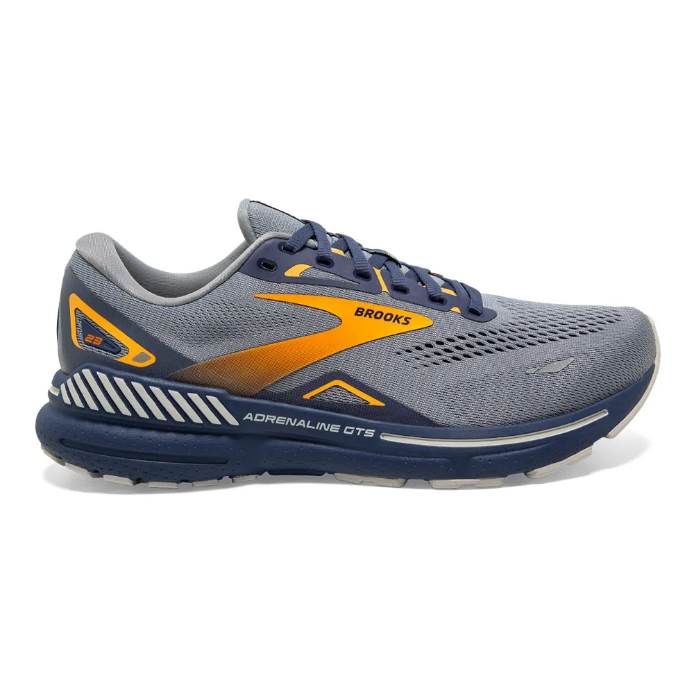 Men's Brooks Adrenaline GTS 23, Grey/Crown Blue/Orange, 7 D Medium is ideal for running with its stylish design, exceptional com