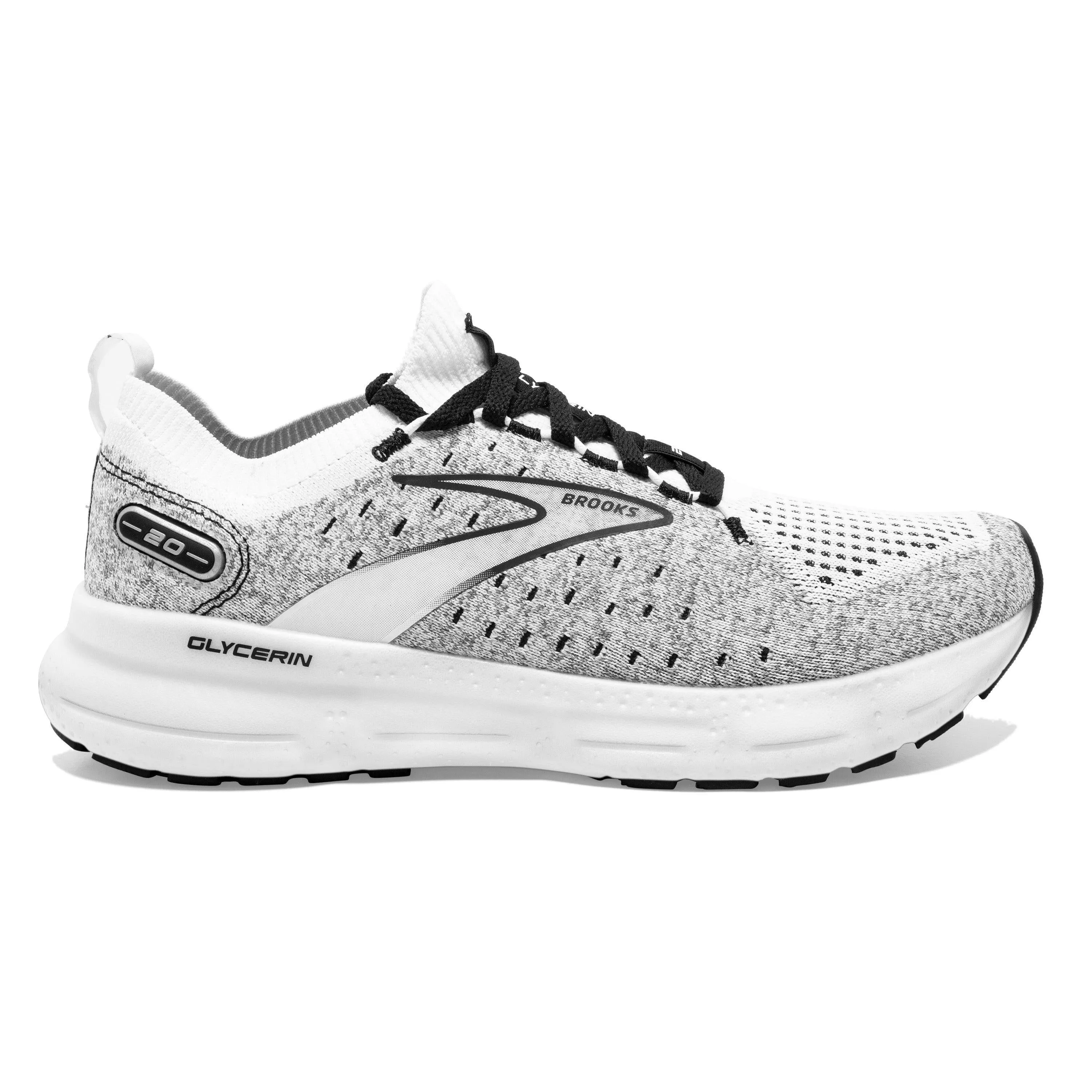 Mens Brooks Glycerin StealthFit 20 - White Grey Black - 7 D Medium