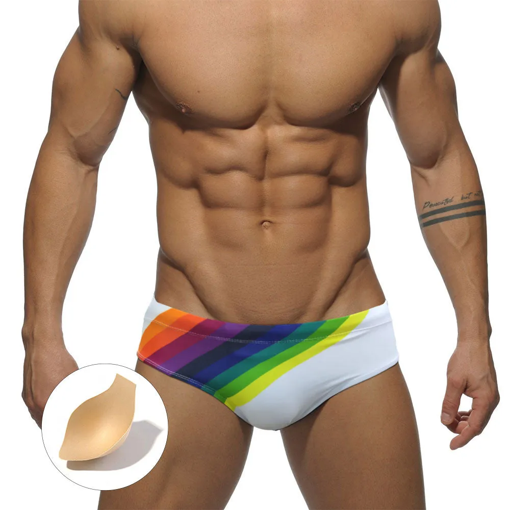 Men's Rainbow Sexy Polyester Swimming Push-Up Beach Surfing Briefs