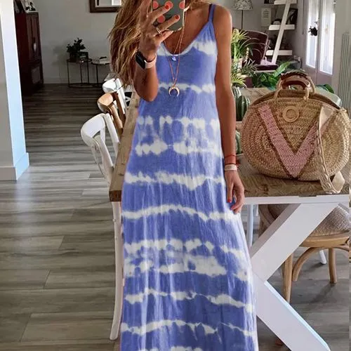 New Fashion Suspending Band Loose Print Vest Long Dress