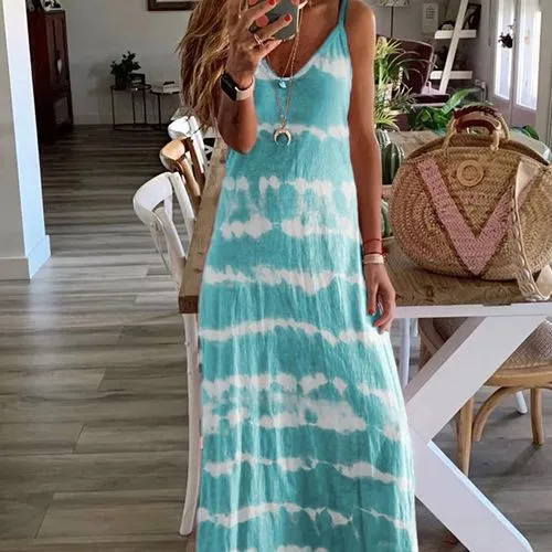 New Fashion Suspending Band Loose Print Vest Long Dress