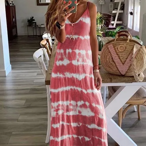 New Fashion Suspending Band Loose Print Vest Long Dress