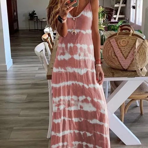 New Fashion Suspending Band Loose Print Vest Long Dress