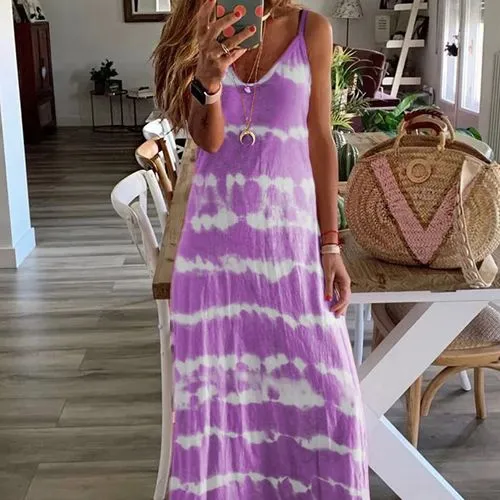 New Fashion Suspending Band Loose Print Vest Long Dress