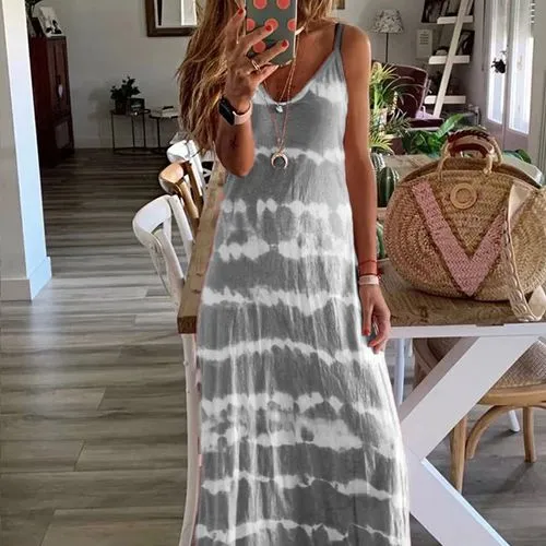 New Fashion Suspending Band Loose Print Vest Long Dress