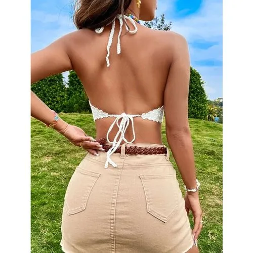 New Fashion Women's Summer Tie Halter Crocheted Cutout Sling Top