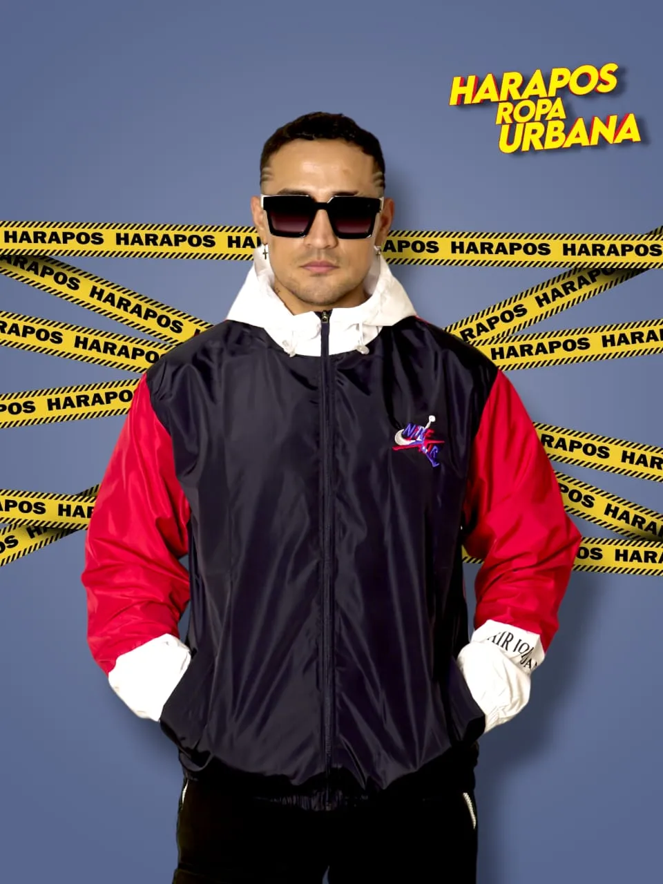 Nike Air blue windbreaker jacket, red sleeves.