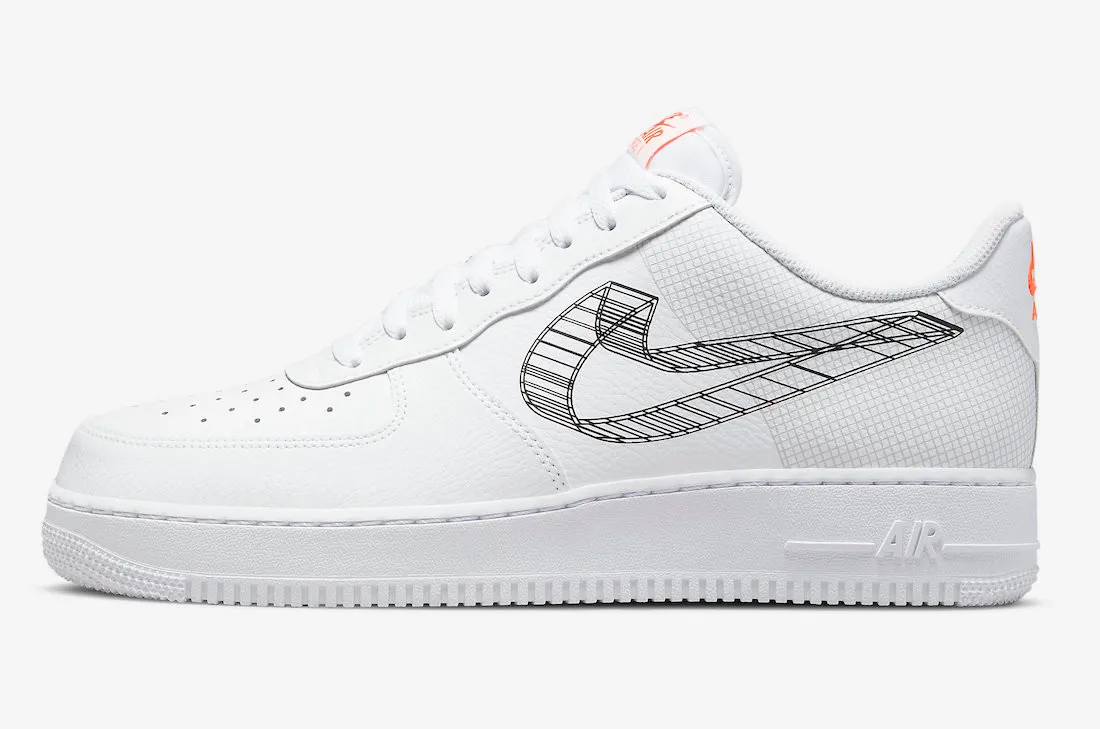 Nike Air Force 1 Low 3D Swoosh White Total Orange Pure Platinum Black DR0149-100