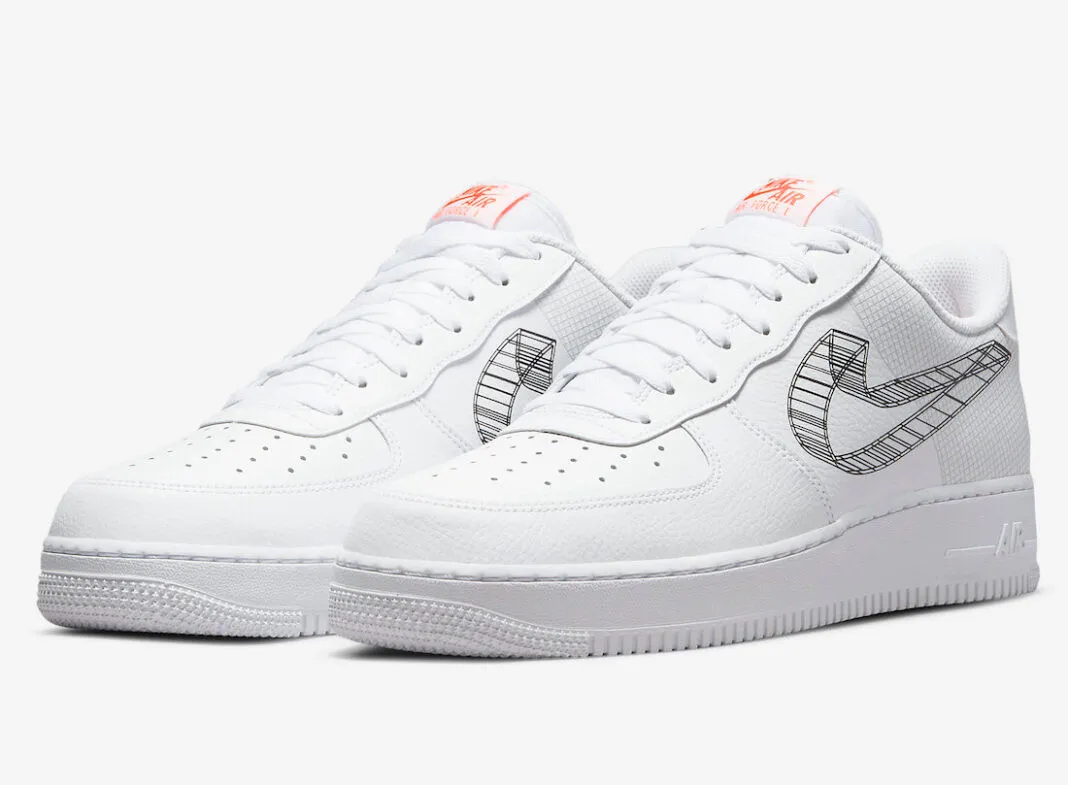 Nike Air Force 1 Low 3D Swoosh White Total Orange Pure Platinum Black DR0149-100