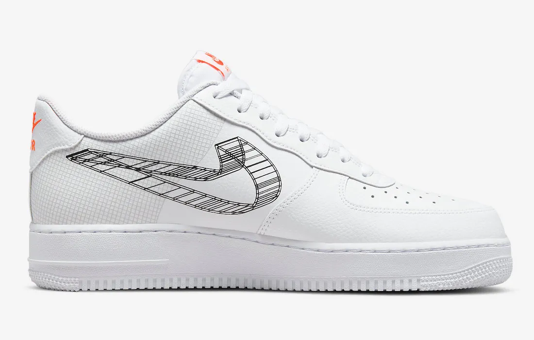 Nike Air Force 1 Low 3D Swoosh White Total Orange Pure Platinum Black DR0149-100