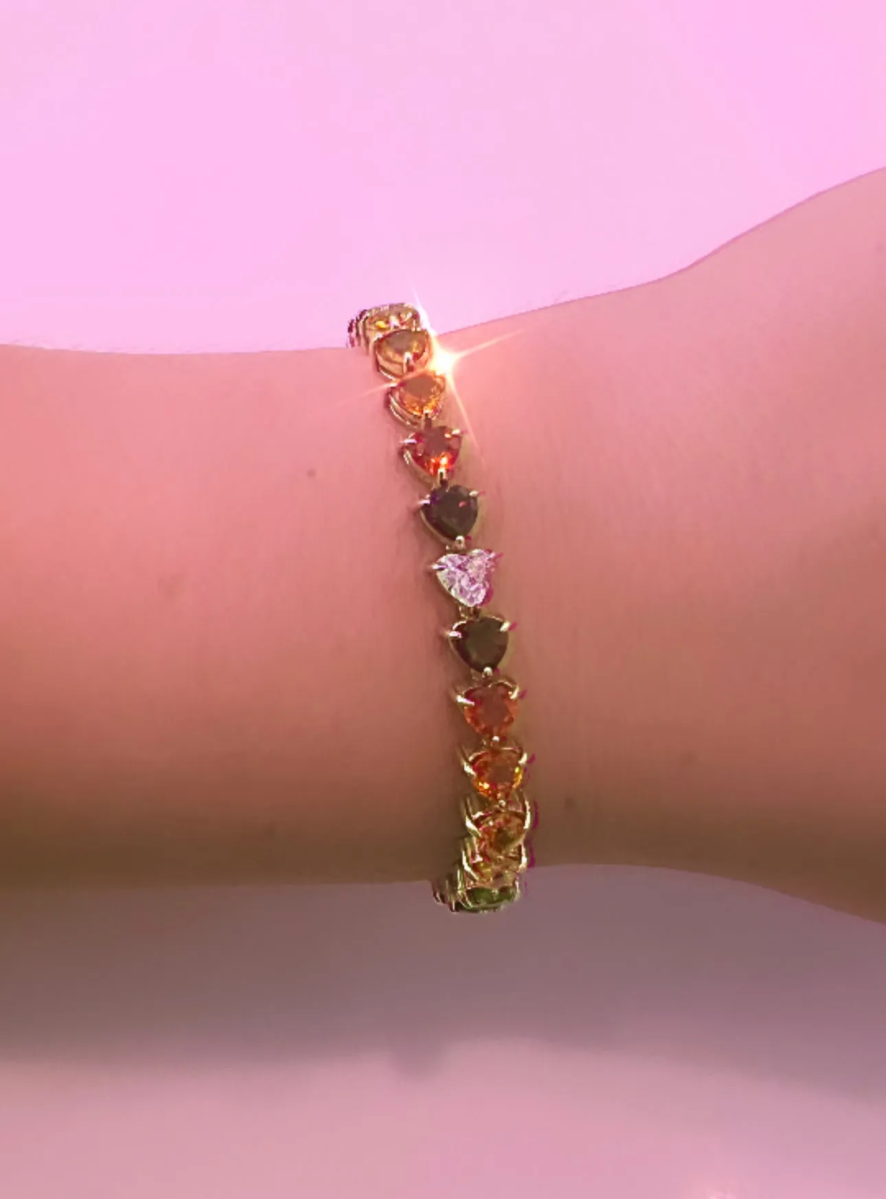 Ombré Rainbow Diamond Heart Tennis Bracelet