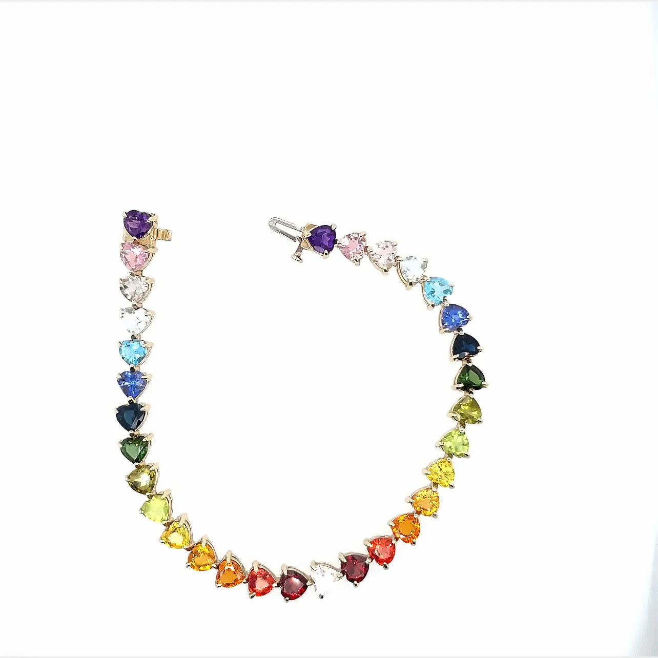 Ombré Rainbow Diamond Heart Tennis Bracelet