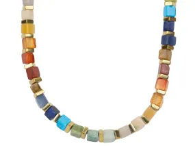 Rainbow Gemstone Square Bead Necklace Bracelet 14K Gold Filled Finish R4197