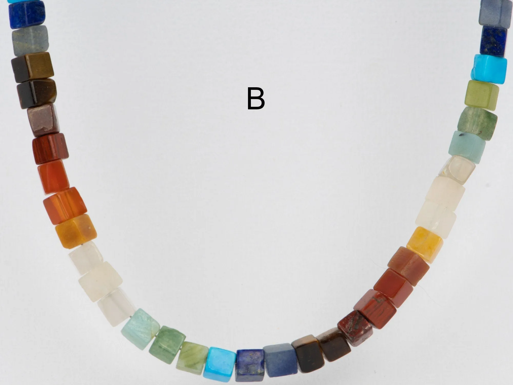 Rainbow Gemstone Square Bead Necklace Bracelet 14K Gold Filled Finish R4197