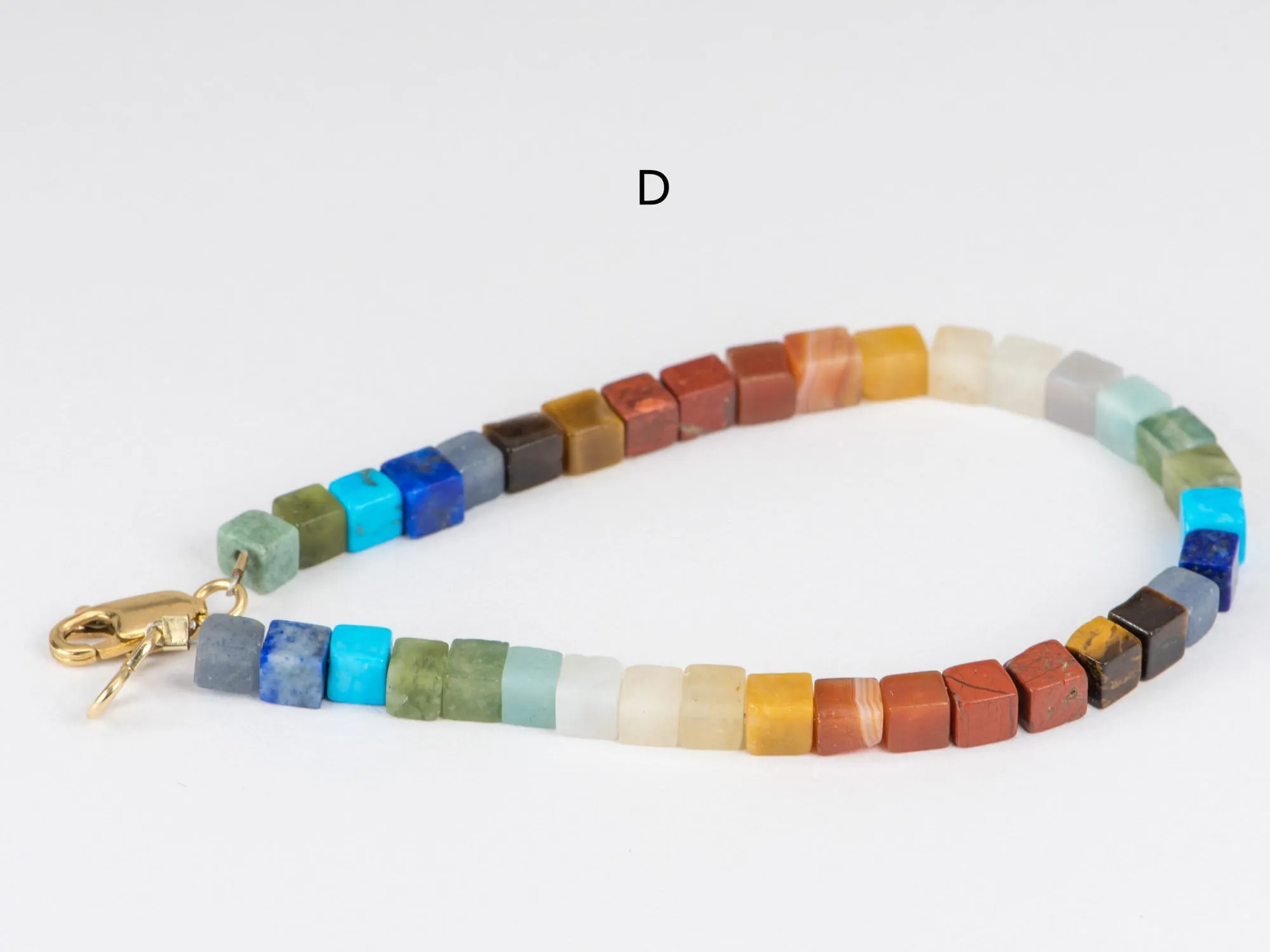 Rainbow Gemstone Square Bead Necklace Bracelet 14K Gold Filled Finish R4197