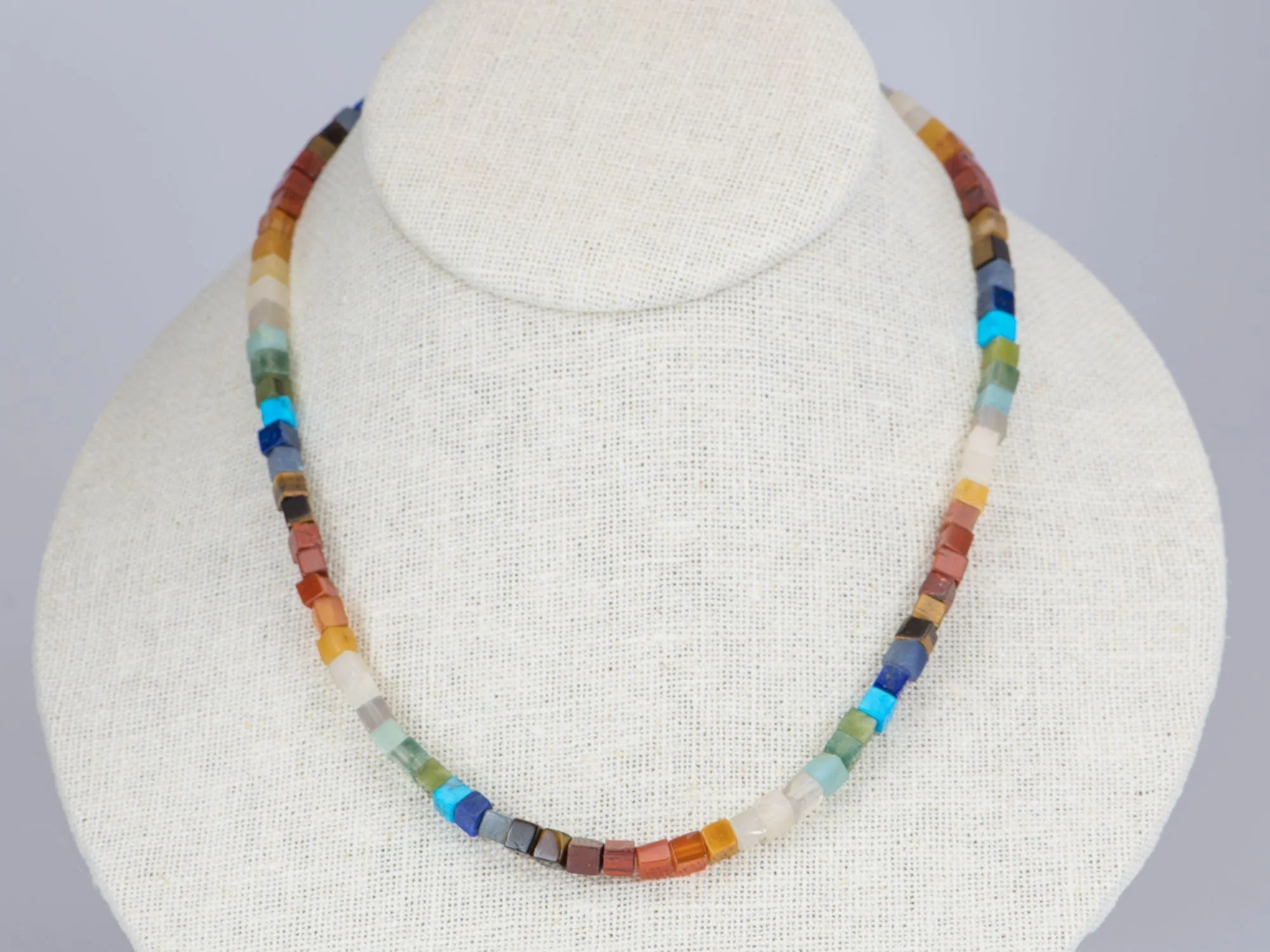 Rainbow Gemstone Square Bead Necklace Bracelet 14K Gold Filled Finish R4197