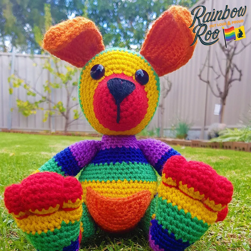 Rainbow Kangaroo Crochet CC001 - Shop now for vibrant crocheted kangaroo toys.