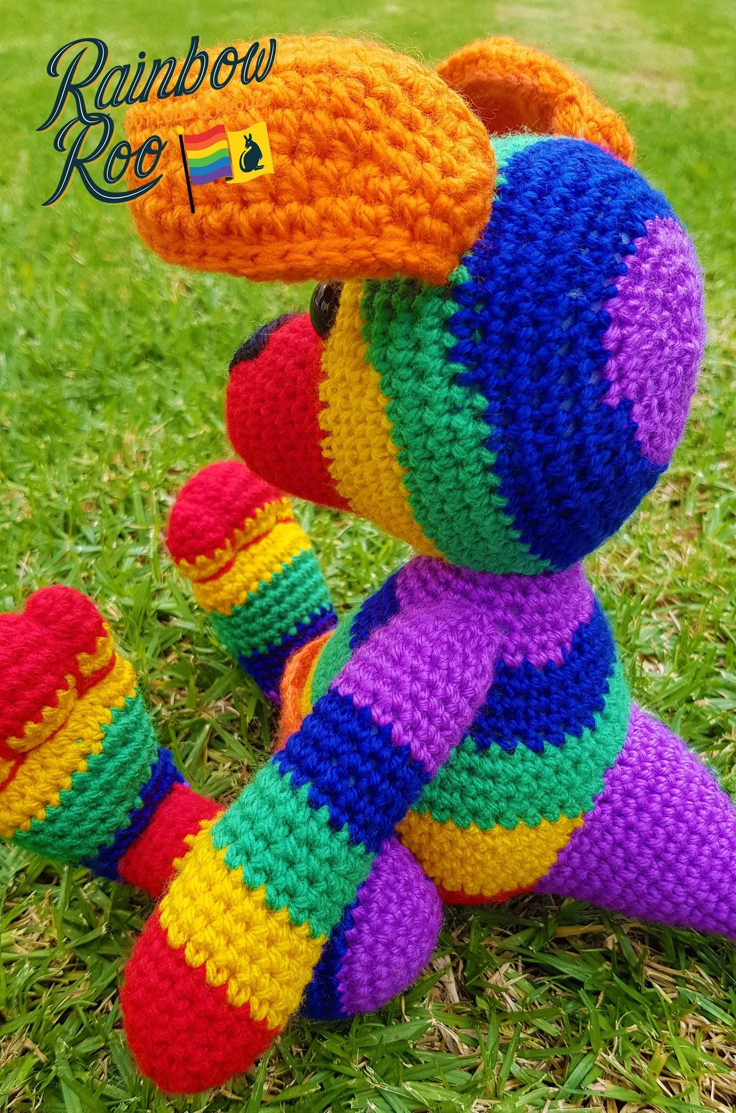 Rainbow Kangaroo Crochet CC001 - Shop now for vibrant crocheted kangaroo toys.