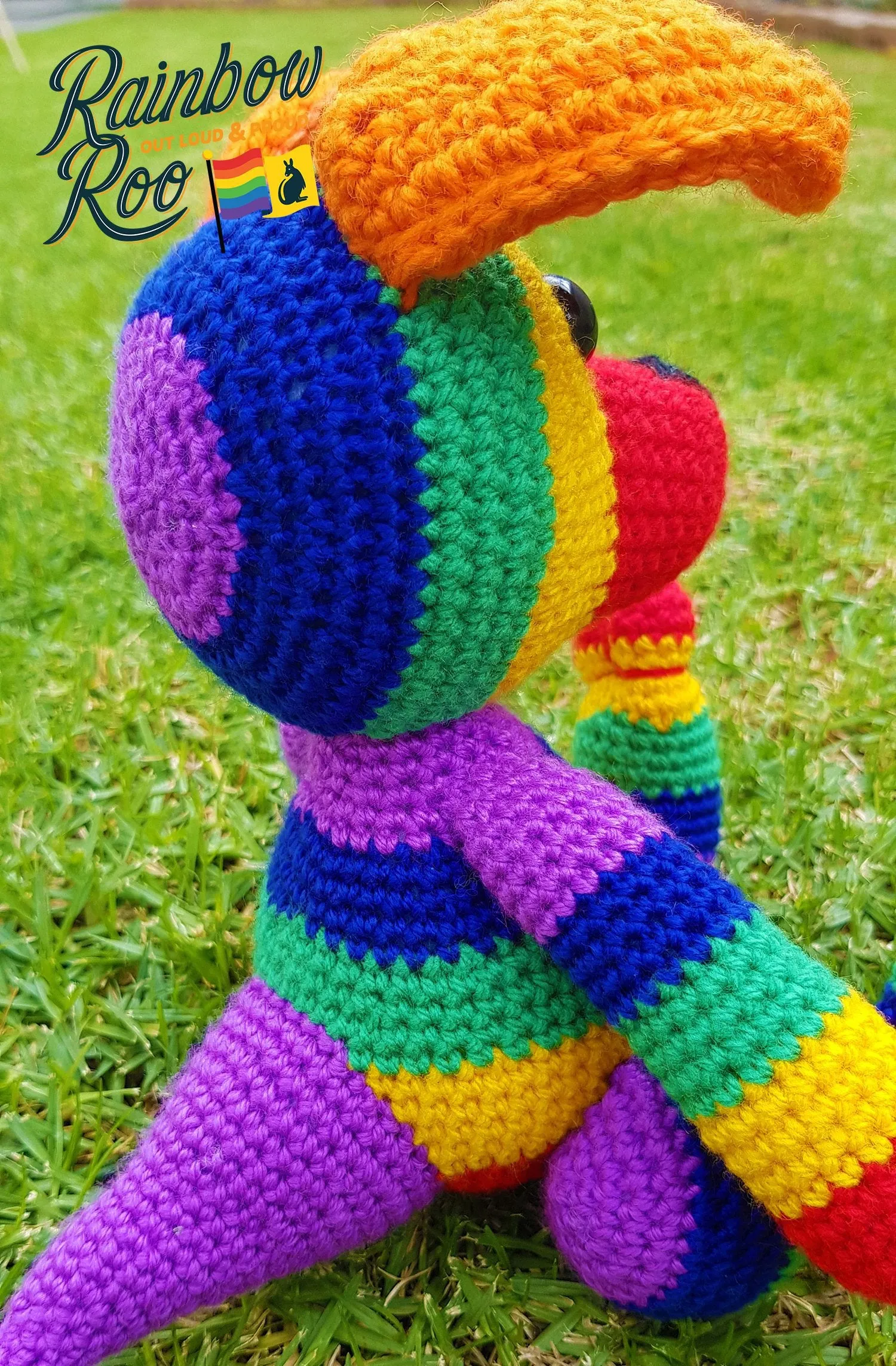 Rainbow Kangaroo Crochet CC001 - Shop now for vibrant crocheted kangaroo toys.