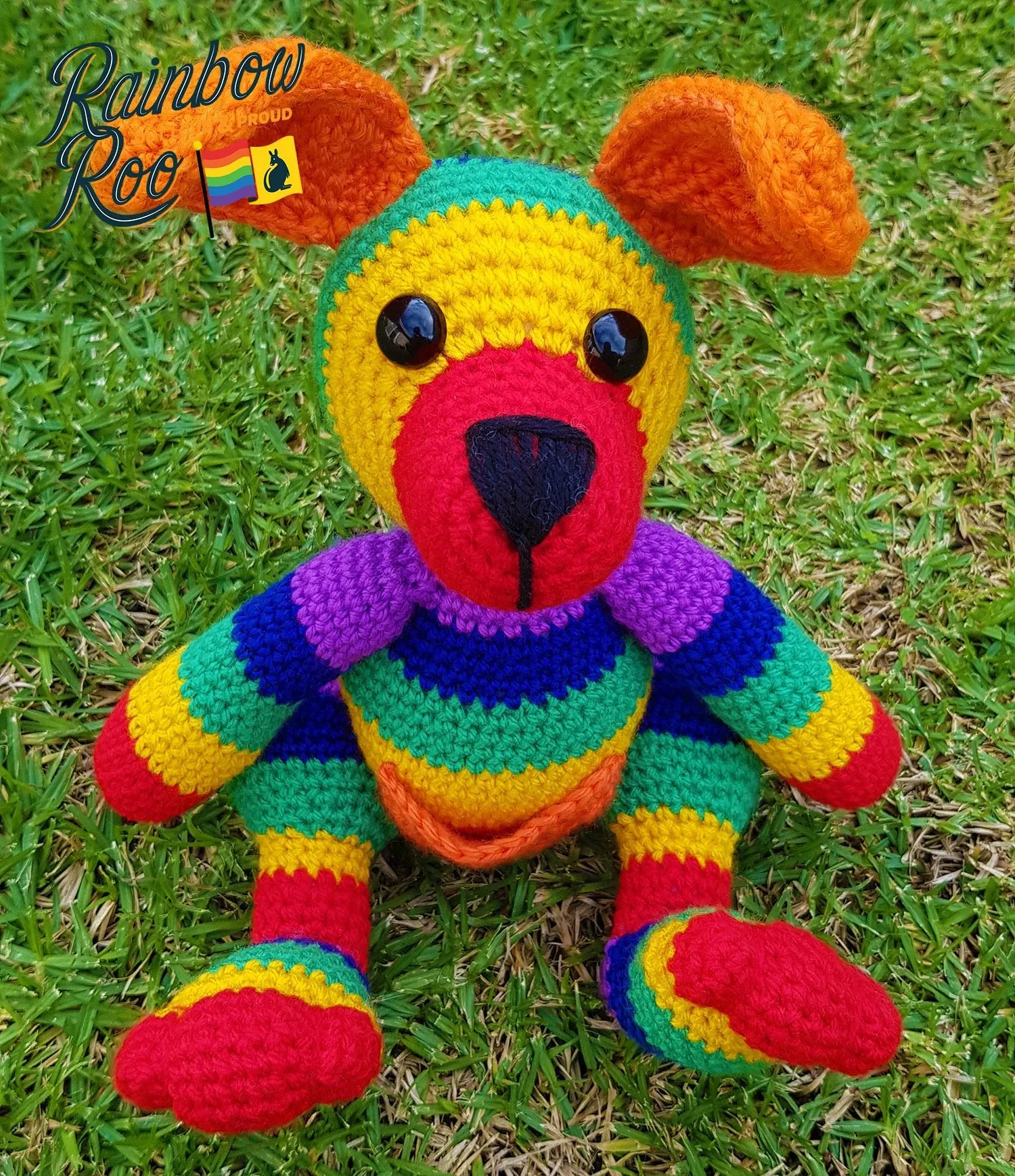 Rainbow Kangaroo Crochet CC001 - Shop now for vibrant crocheted kangaroo toys.