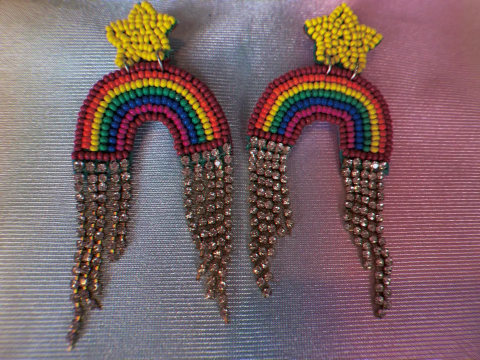 Rainbow LGBTQ+ Beaded Earrings with Rhinestones