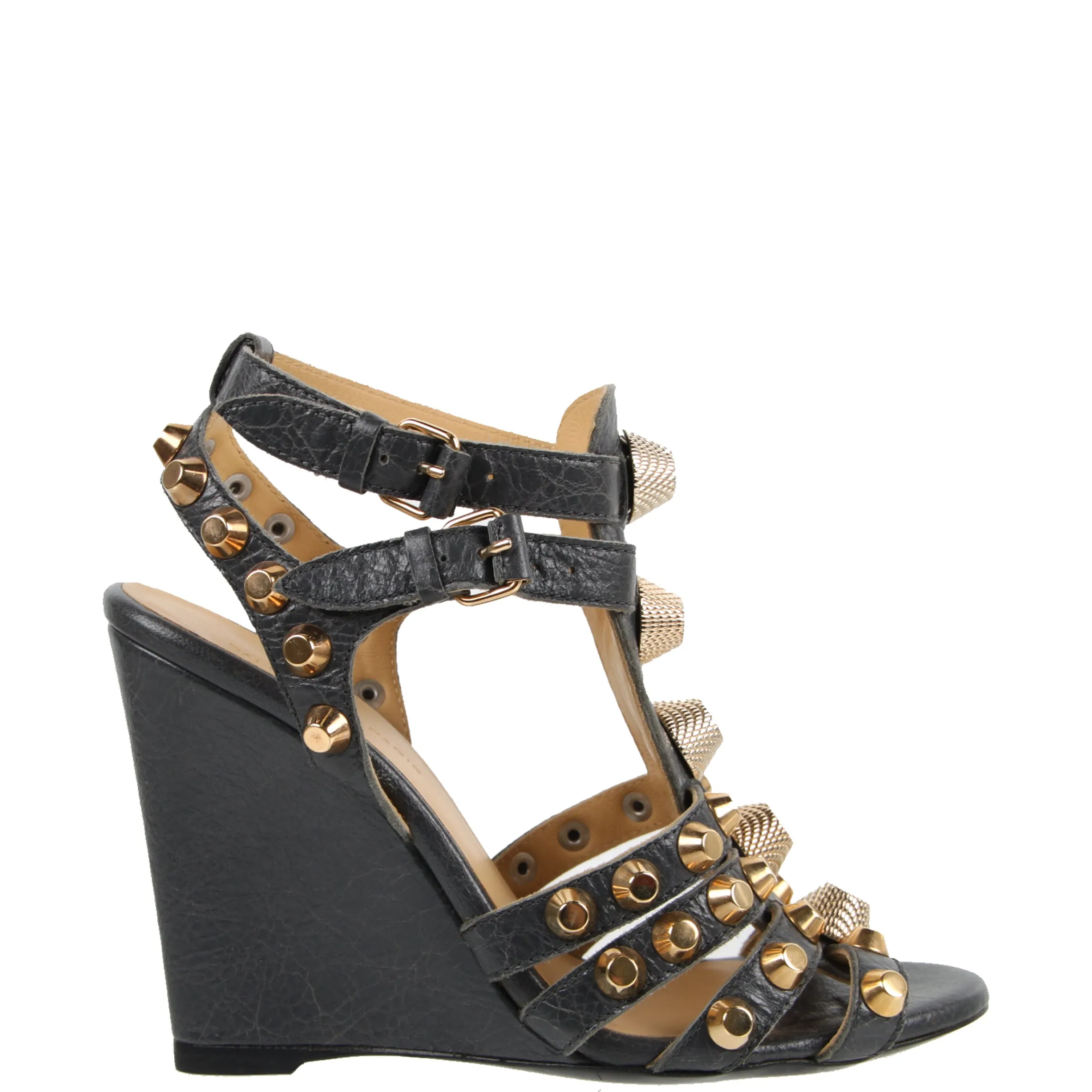 Studded Gladiator Wedge Tarmac Gold