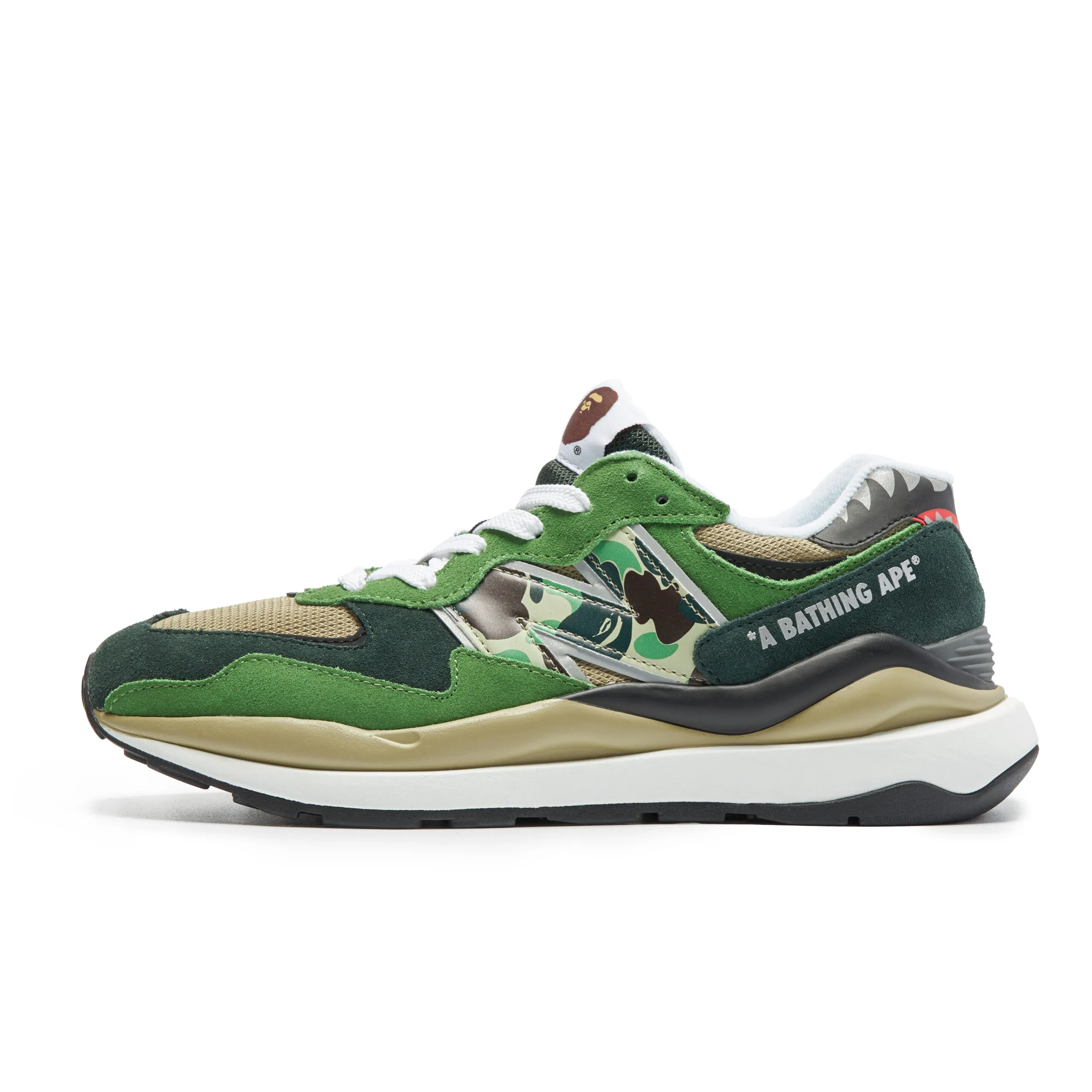 The BAPE x New Balance 57/40 in Signature Green ABC Camo Is an Online Exclusive