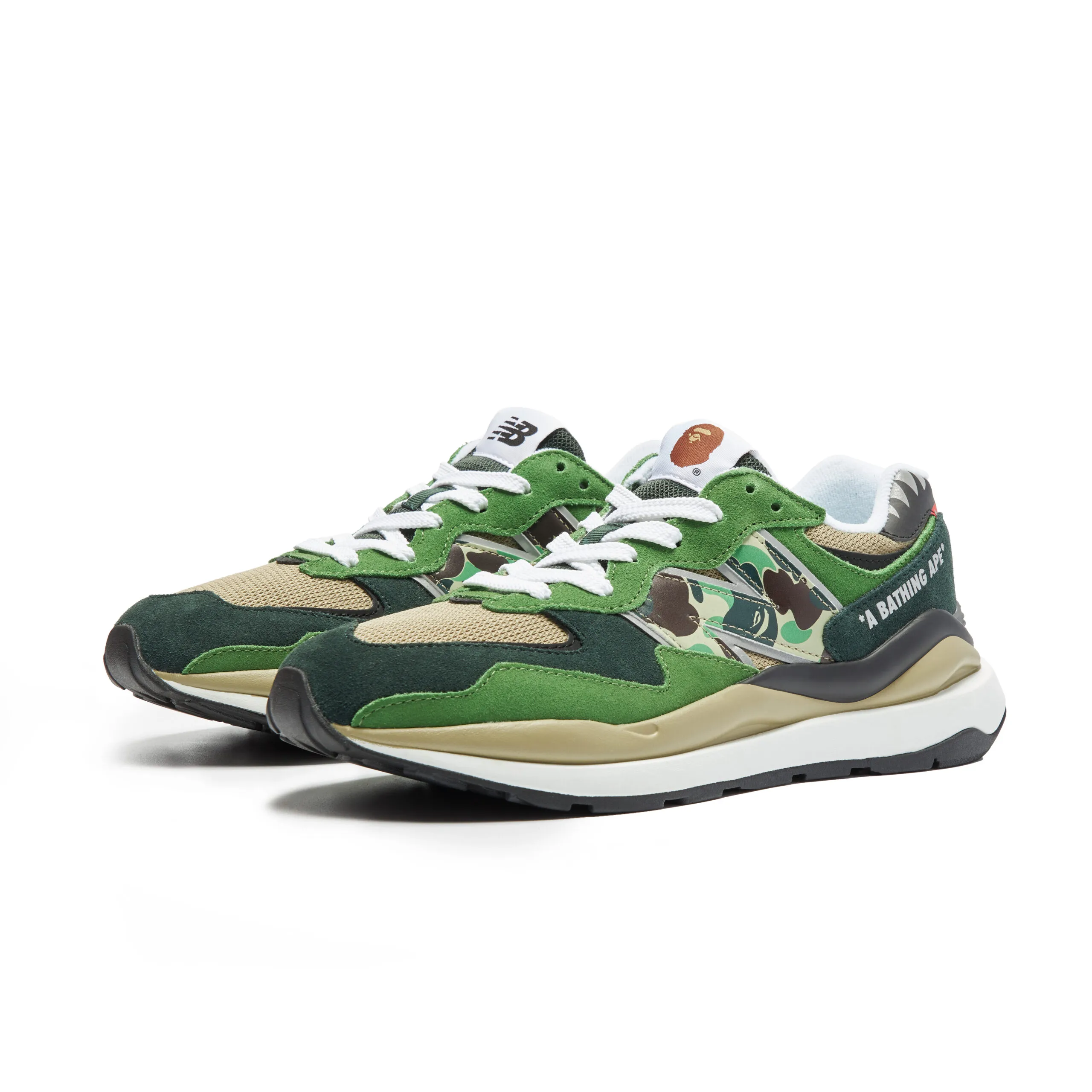 The BAPE x New Balance 57/40 in Signature Green ABC Camo Is an Online Exclusive